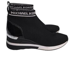 Michael Michael Kors Skyler Black & White Wedge Women's Sneaker Bootie Size 8.5M